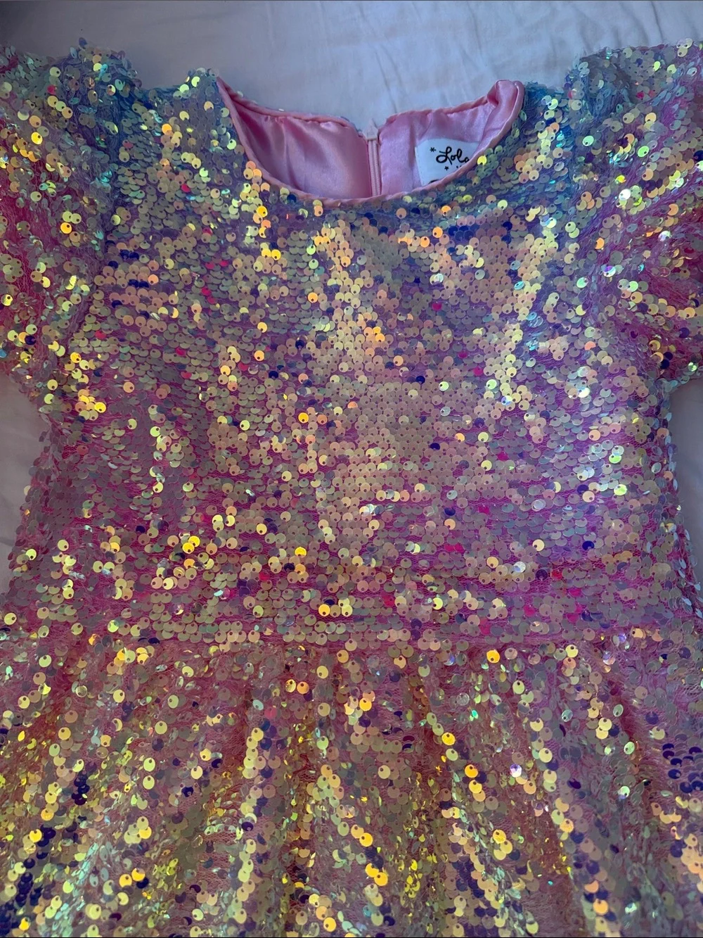 Lola + The Boys Iridescent Pink Sequin Party Dress